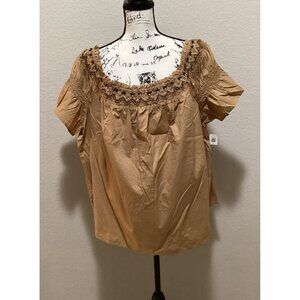 Old Navy Vintage Style Brown Blouse With Intricate Crochet Detailing - Women's S